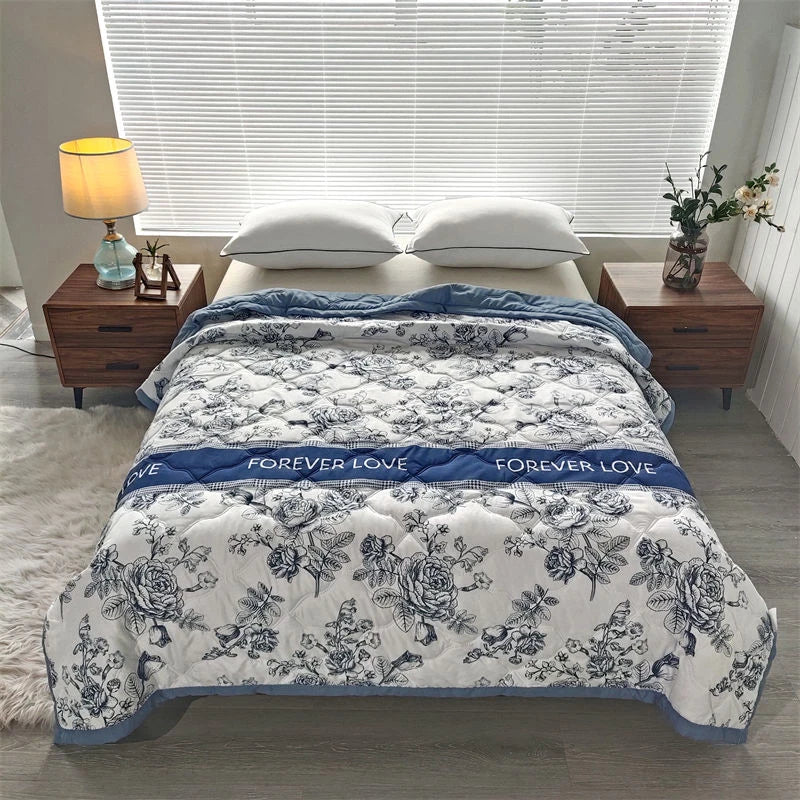 Cool Refreshing Soft Summer Quilt Skin Friendly Breathable Flower Printing Air Conditioner Blanket Thin Well-vetilated Comforter