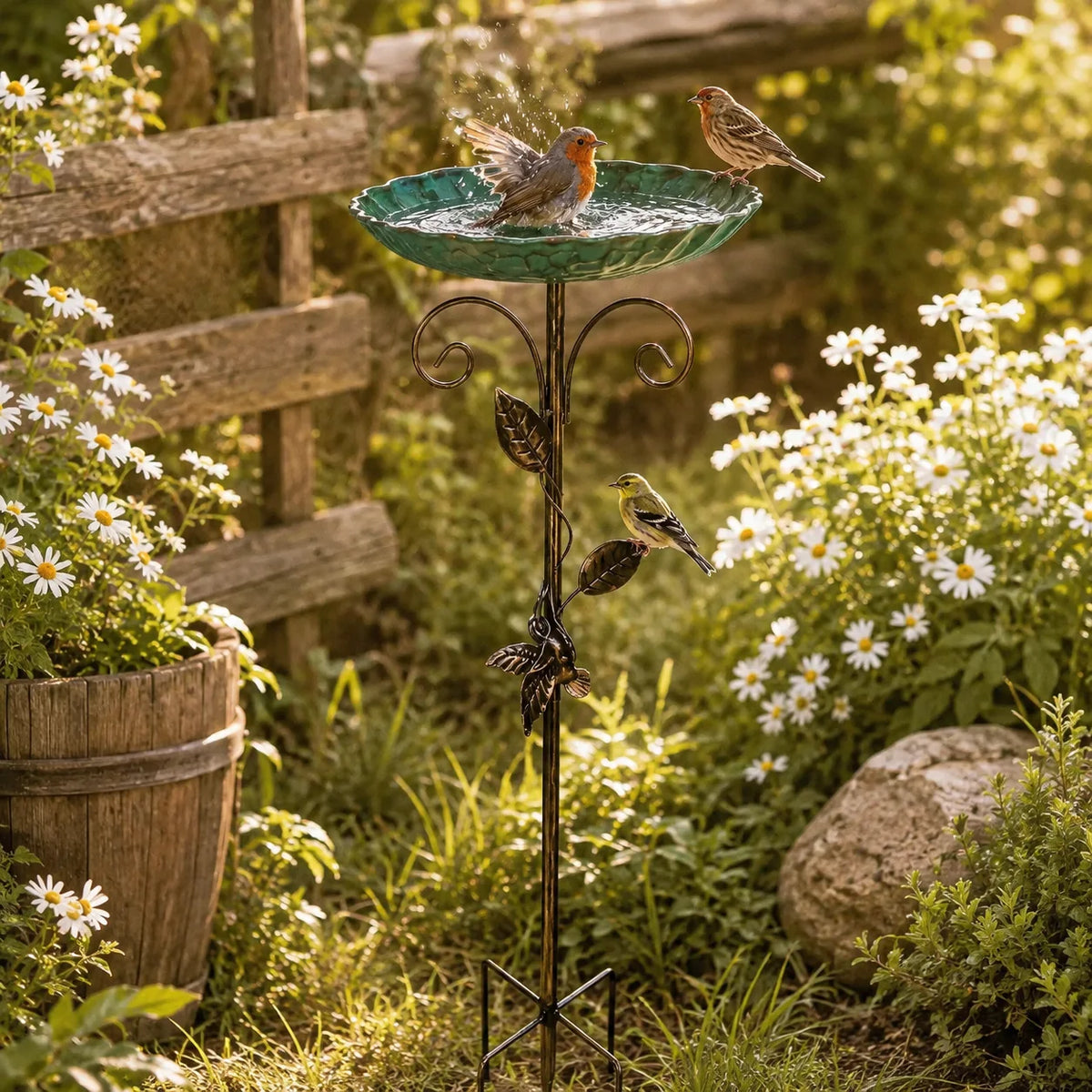 Retro Garden Bird Bath Bowl with Mosaic Design And Gold Leaf Accents Independent Feeder for Hummingbirds And Sparrows Durable No Electricity Required Outdoor Garden Decor