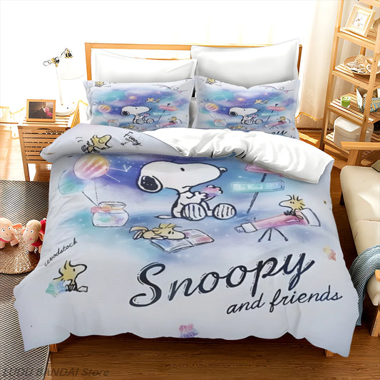 Snoopy Duvet Cover Set Snoopy Bedding Set Luxury Cover 3-Piece Polyester Christmas Decorations Cute Printed Cartoon home