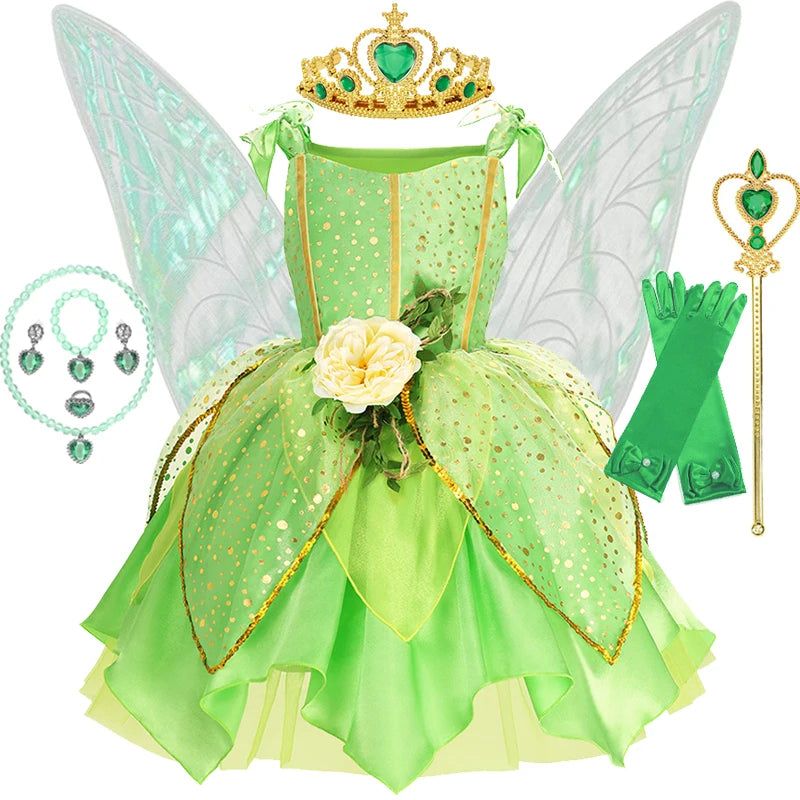 TinkerBell Fairy Costume for Girls Flower Dress Birthday Party Carnival Christmas Outfit Toddler Kids Fancy Vestido 2-8Y