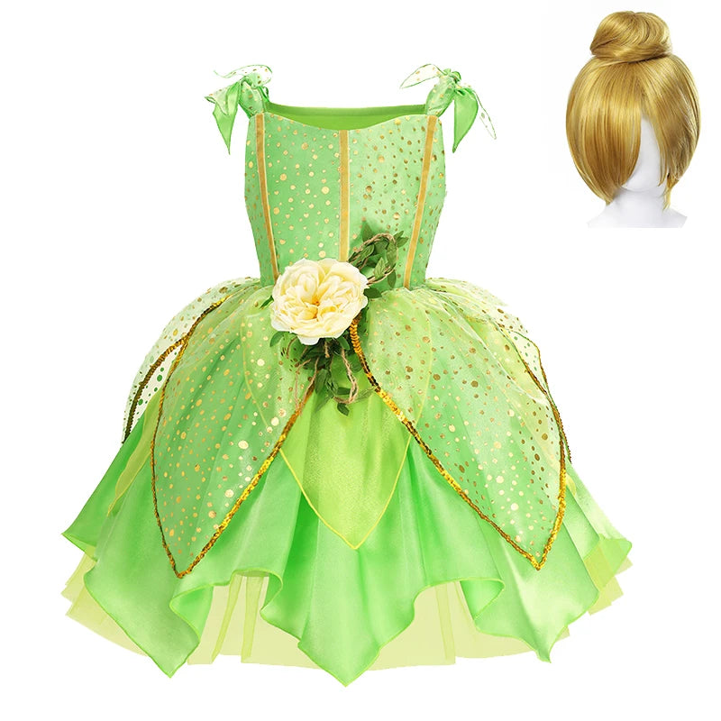 TinkerBell Fairy Costume for Girls Flower Dress Birthday Party Carnival Christmas Outfit Toddler Kids Fancy Vestido 2-8Y