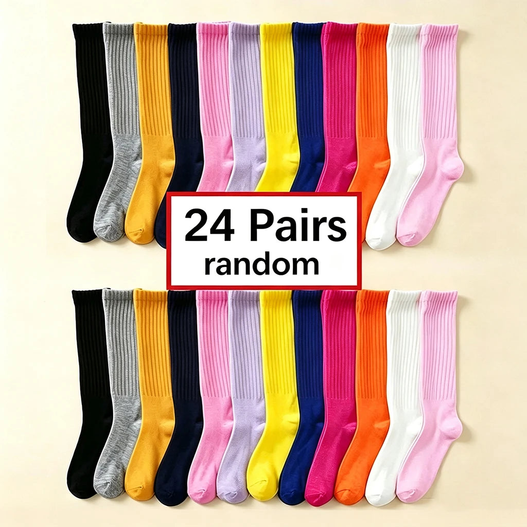 12/24/36 Pairs Cotton Socks Women Men - Solid Color Soft Stretchy Mid Calf Socks - Breathable Casual Daily Wear Bulk Pack
