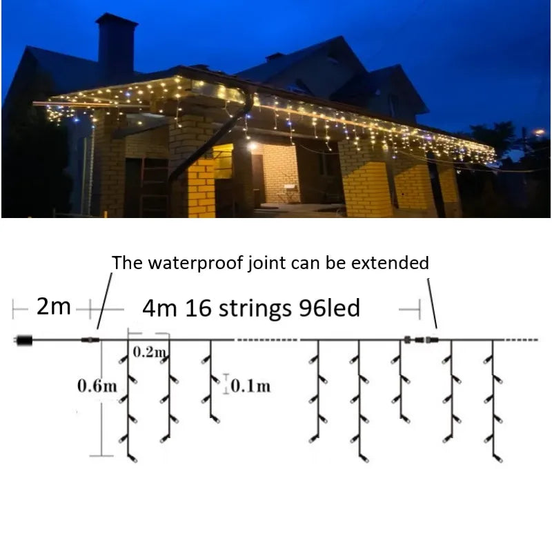 Christmas Decorations 2026 Star Garland 4M(W)*0.4/0.5/0.6M(H) With Twinkling Strobes (Warm White+Cool White)8 Modes Festoon Led