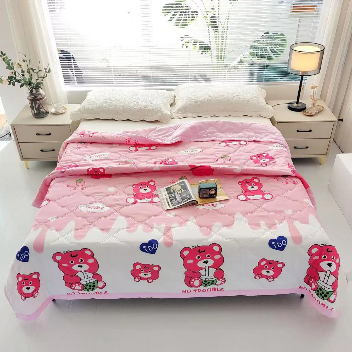 Cool Refreshing Soft Summer Quilt Skin Friendly Breathable Flower Printing Air Conditioner Blanket Thin Well-vetilated Comforter