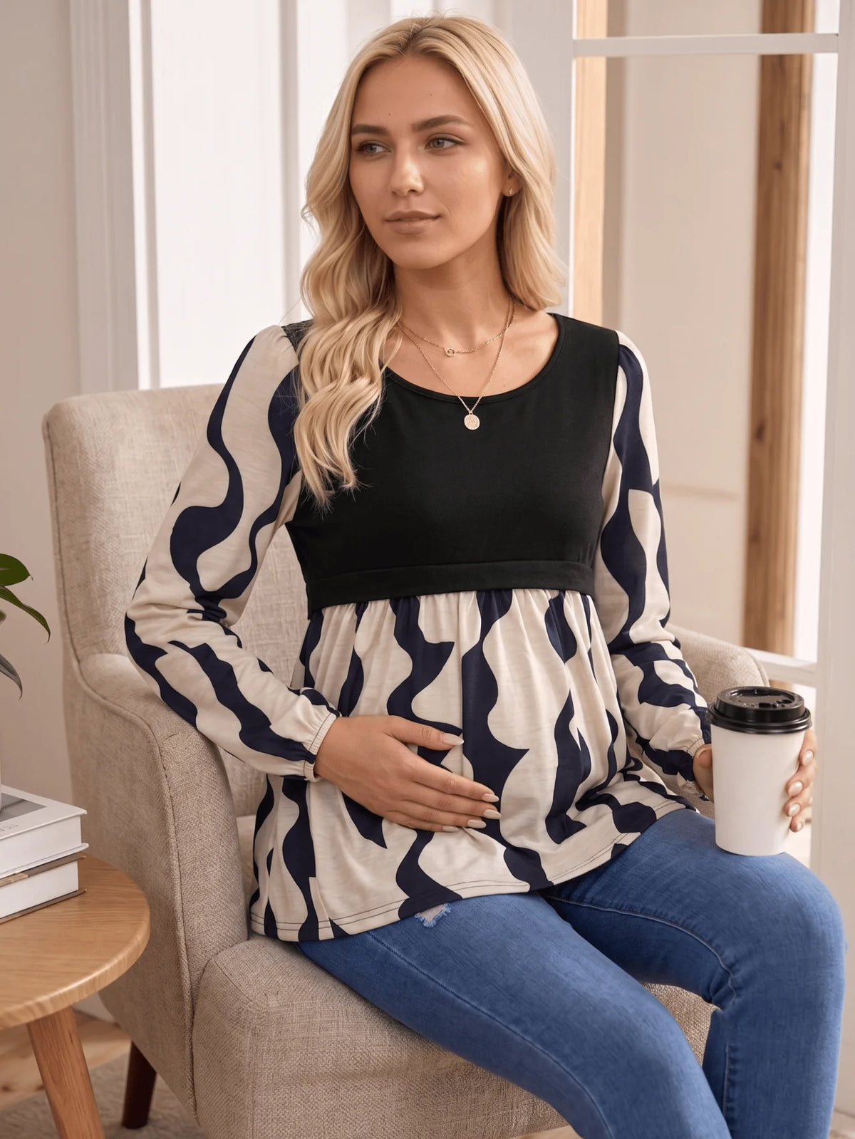 Pregnant women waist casual women's long-sleeved top autumn and winter work versatile T-shirt maternity wear