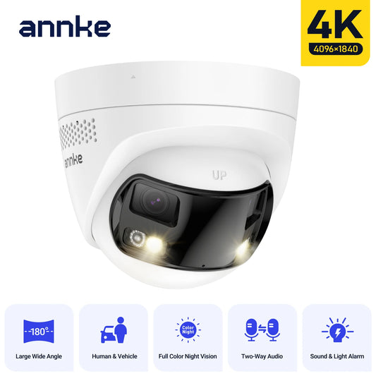 ANNKE FCD800 8MP Security Camera 180°Panoramic Dual Lens Outdoor POE Camera 4K AI Human Detect Two Way Audio IP67 8MP IP Camera
