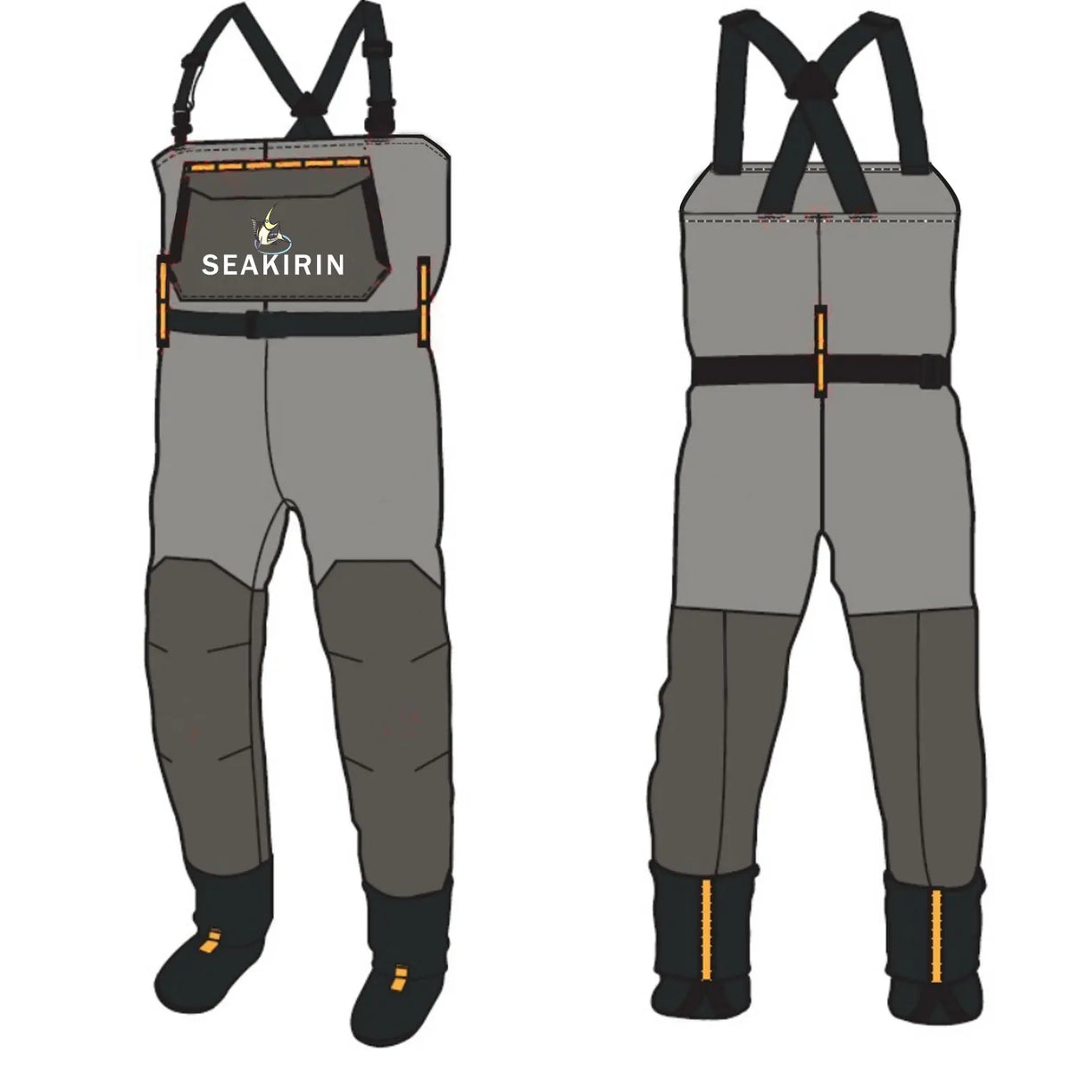 4-Layer Waterproof Men's Chest Fishing Waders Stockingfoot River Dry Wading Hunting Clothing with Neoprene Gravel Guard Protects