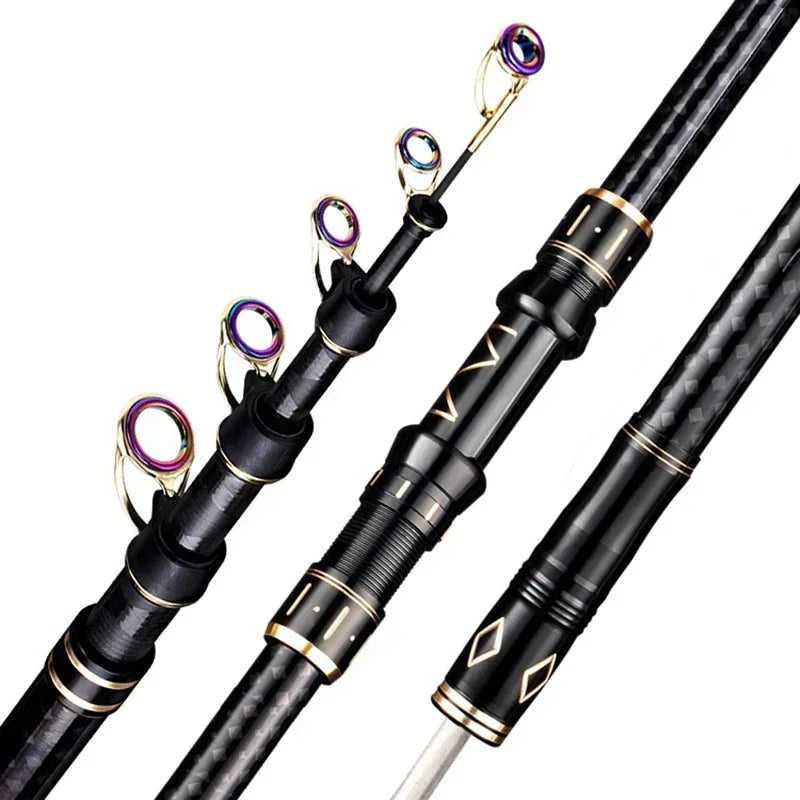 2.1m-4.5m Telescopic Fishing Rod  Travel Surf Rod Spinning Power 10-250g Distance Throwing Pole High Carbon Baitcasting Rod
