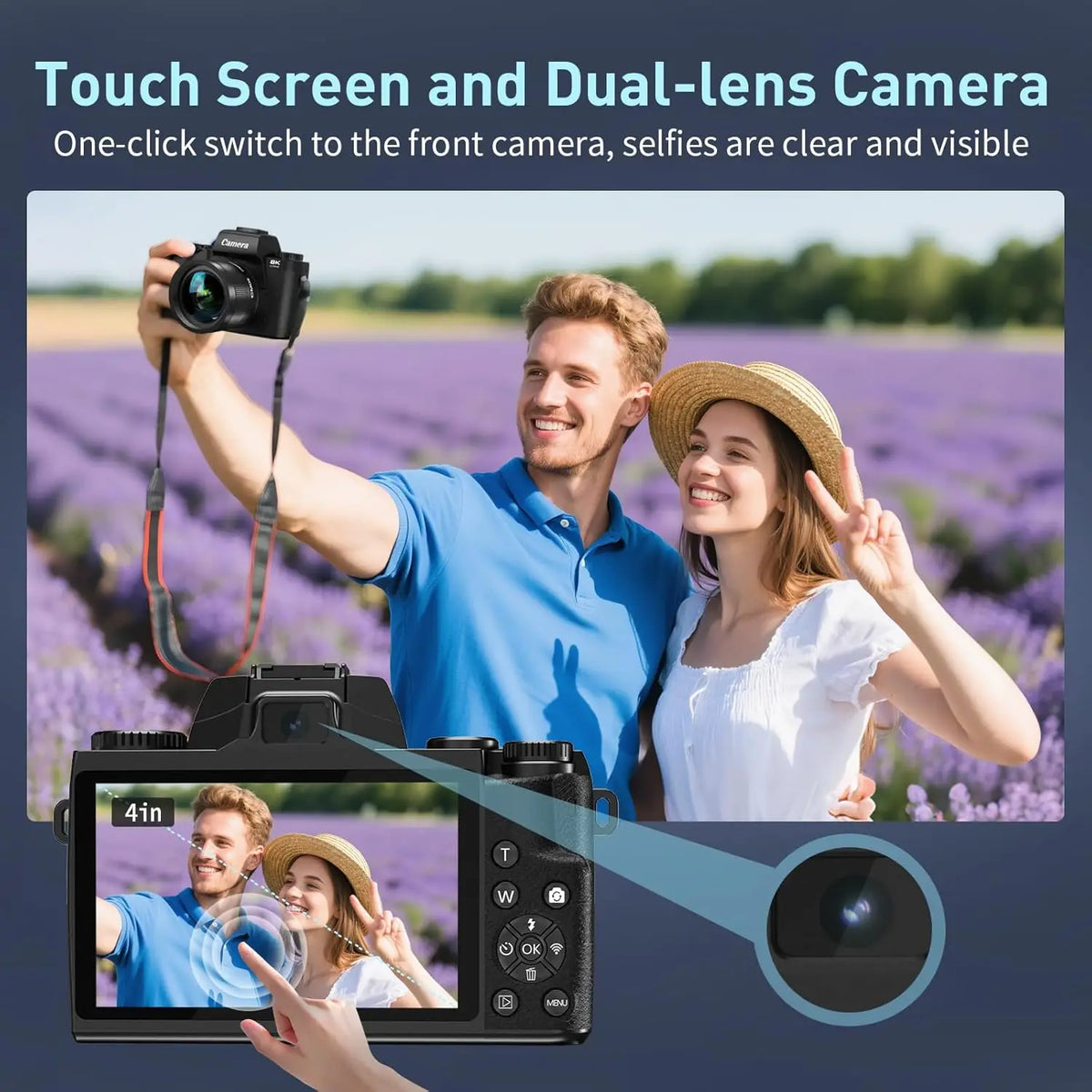 8K 64MP WiFi Vlogging Digital Camera with 4-Inch Touchscreen, 16X Zoom Autofocus Dual Lens, 3000mAh Battery, 32GB Card & Lens Hood, for YouTube and Photography (Black)