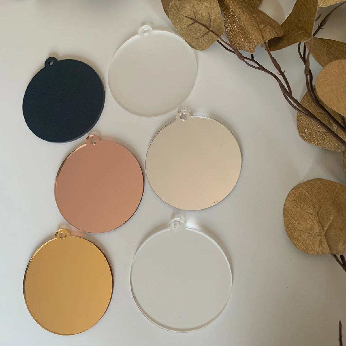 Blank Acrylic Round Sheet Gold/Silver Mirror Hanging Bauble Ornaments for Wedding,Christmas & Events,Craft for Keychains