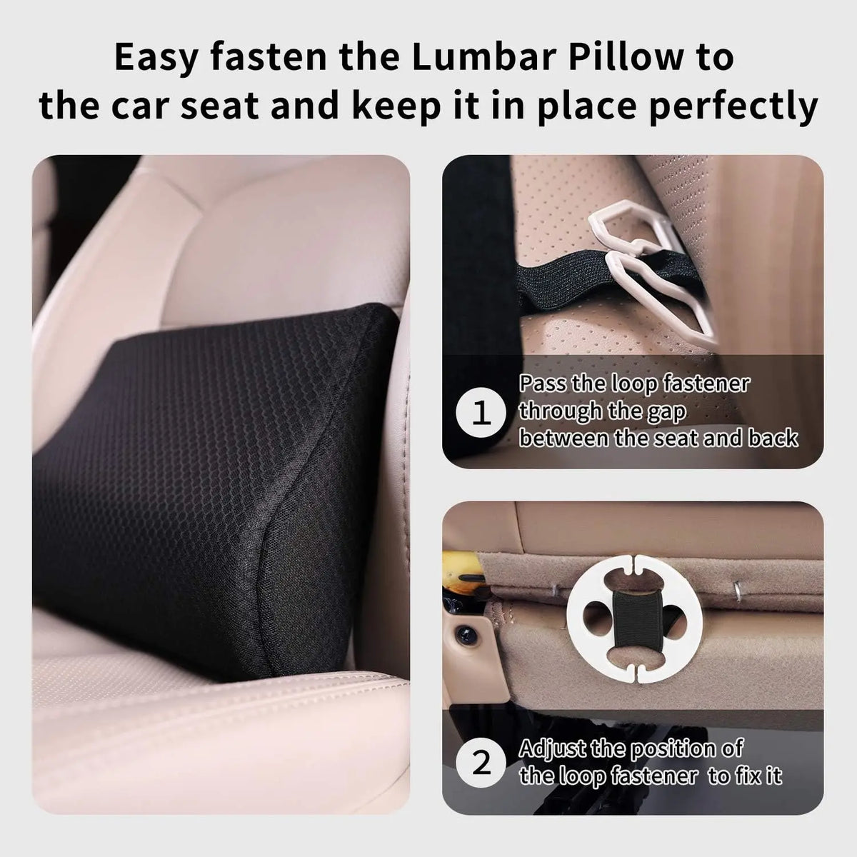 Memory Foam Lumbar Support Pillow for Car - Lower Back Support Cushion for Driving,   (Black)