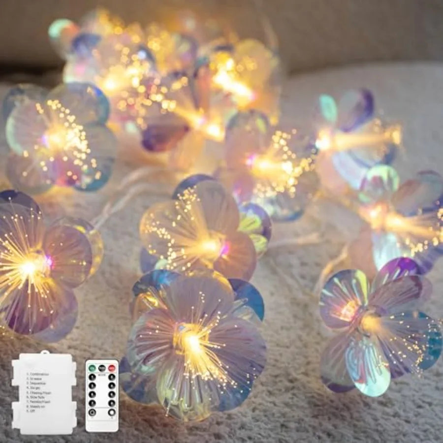 Fiber Optic Flower String Lights Battery Operated with Timer, 10 LED Flower Garland Lights Fairy Lights for Room Table Wedding