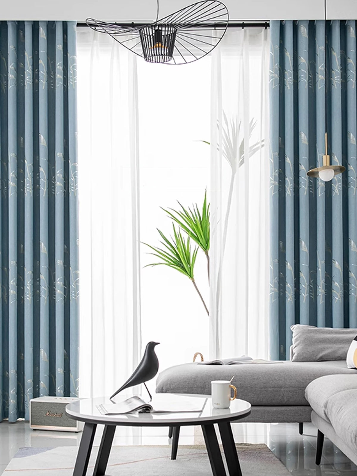 1pc Modern minimalist blue patterned blackout curtains, suitable for living rooms, bedrooms, Light Blocking, breathable