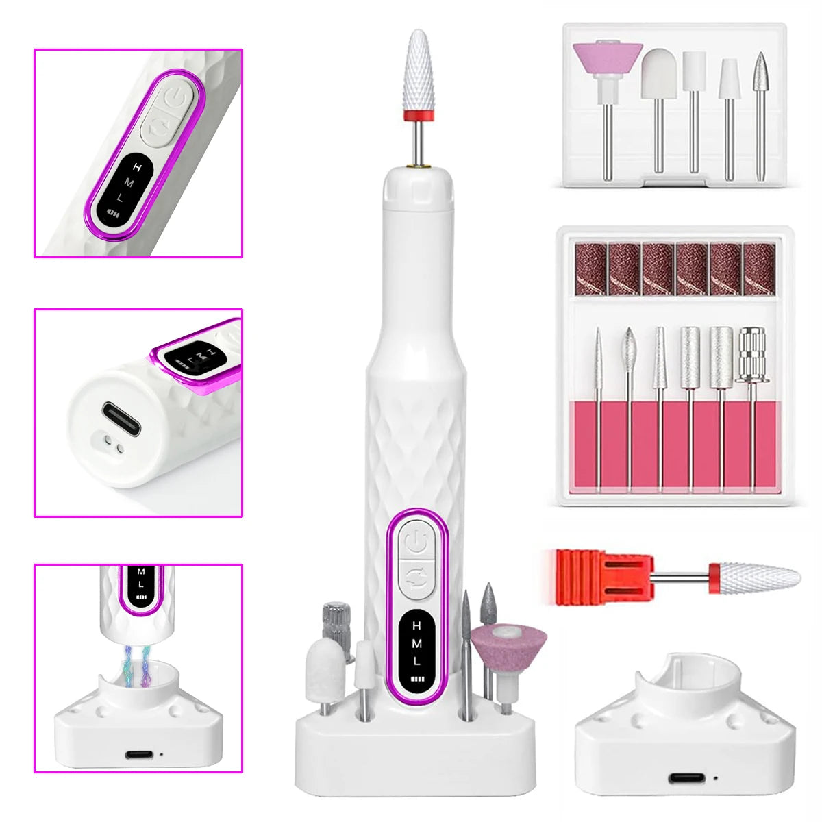 Cloud Prime Nail Drill, Adjustable 20000 RPM Portable Cordless Professional Electric Nail Polish Machine With Nail Clippers, Bits Kit, Manicure Pedicure Polishing Shape Tools For Manicure Salon Christmas And New Year Gifts