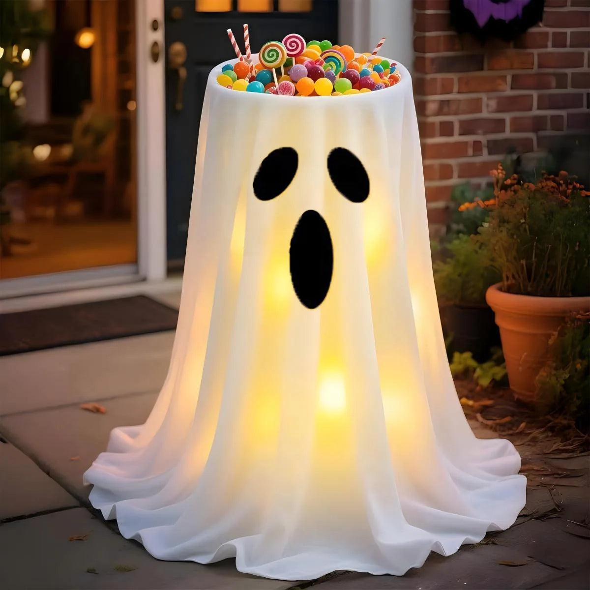Large-Capacity Lighted Halloween Ghost Candy Bowl | Halloween Candy Bowl for Trick-or-Treat, Thick Draping Ghost Sheet