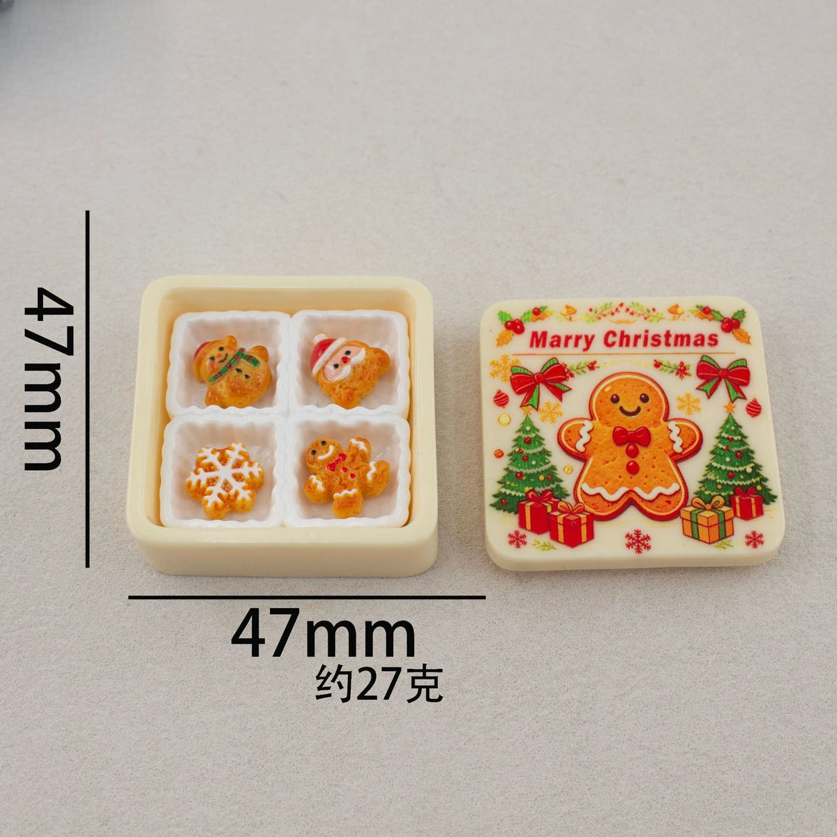 Cute Christmas Gingerbread Biscuit Gift Box Series 3D Resin Cabochon DIY for Keychain Earrings Dollhouse Accessories