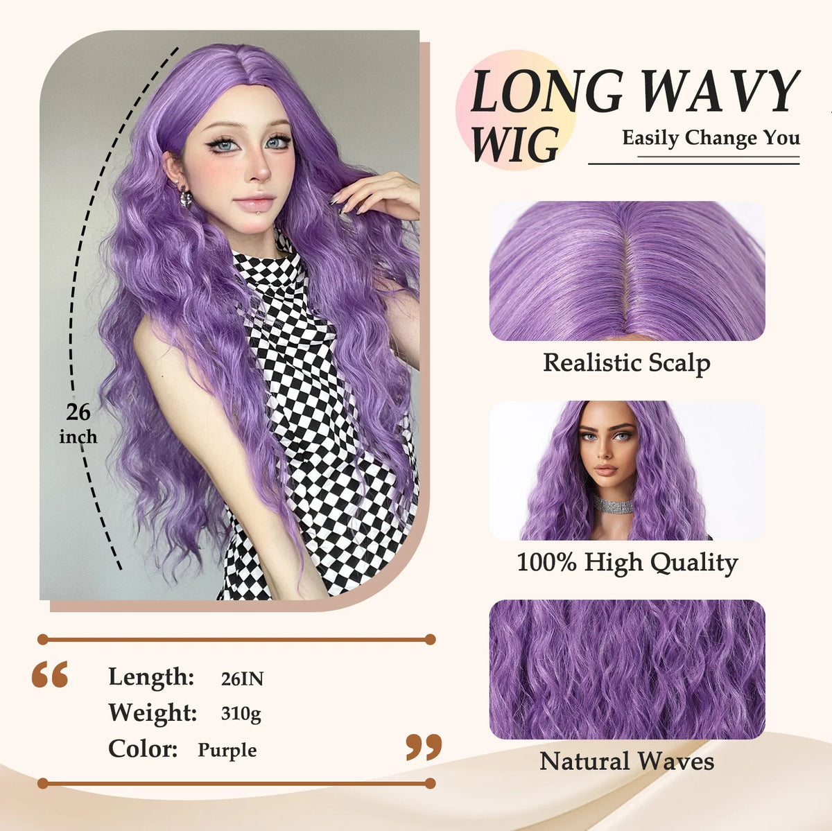 Long Curly Purple Hair Wig Deep Wavy Purple Wig For Fashion Women High Quality Synthetic Wig Party Cosplay Christmas Use 26 Inch