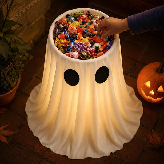 Large-Capacity Lighted Halloween Ghost Candy Bowl | Halloween Candy Bowl for Trick-or-Treat, Thick Draping Ghost Sheet