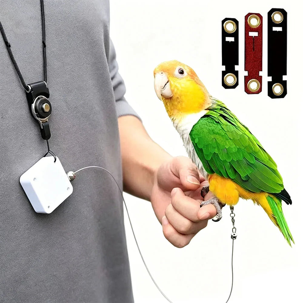 Bird Leash, Retractable Anti Bite Harness, 3 Different Sizes Of Foot Ring, Parrot Flying Rope For Birds Outdoor Training