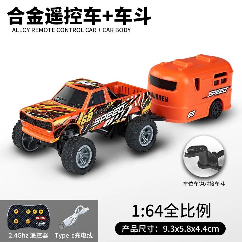 Mini 1:64 RC Car Monster Truck 2.4G Alloy Remote Control Off-Road Drift Racing with Led Light Adult Boys Toys Christmas Gifts