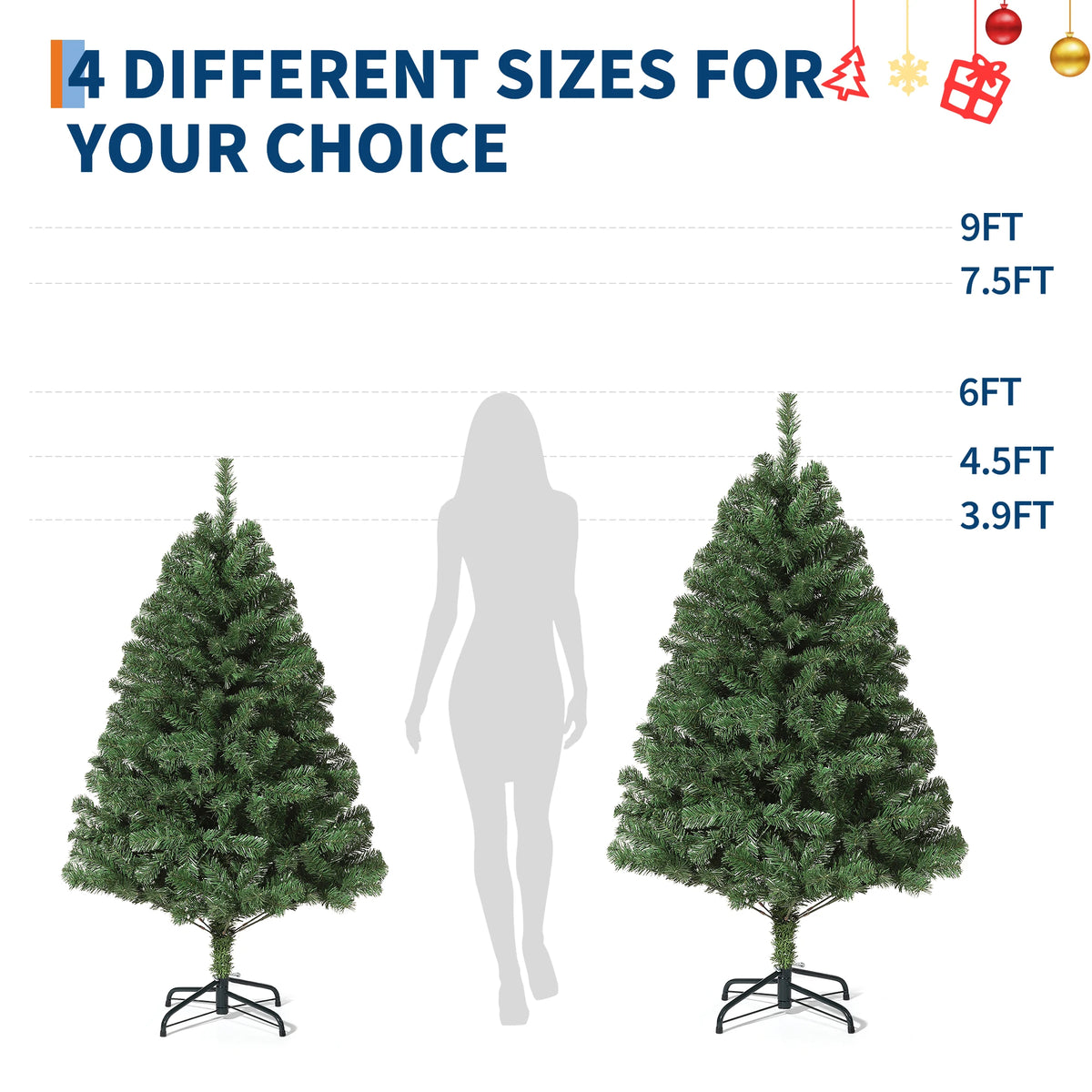 GAOMON Prelit Artificial Christmas Tree 6 Feet - Fraser Fir with 300 Multicolor Led Lights - Wide Hinged Design, Fire Resistant, Ul Certified - Ideal for Home and Office
