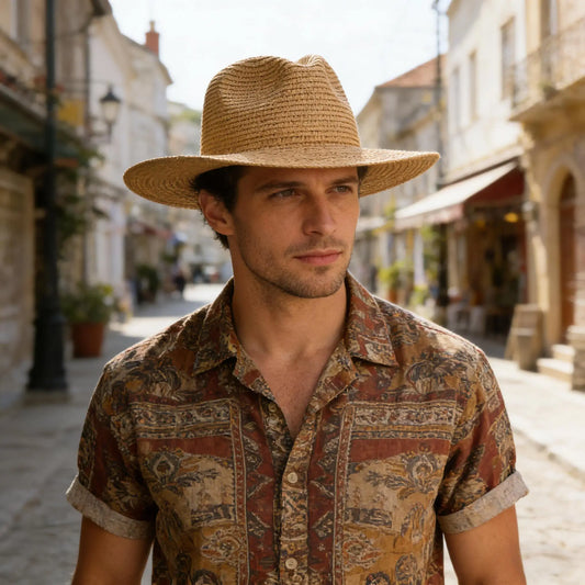 Straw Panama Hat, Foldable Beach Hat Wide Summer Cap for Women Men
