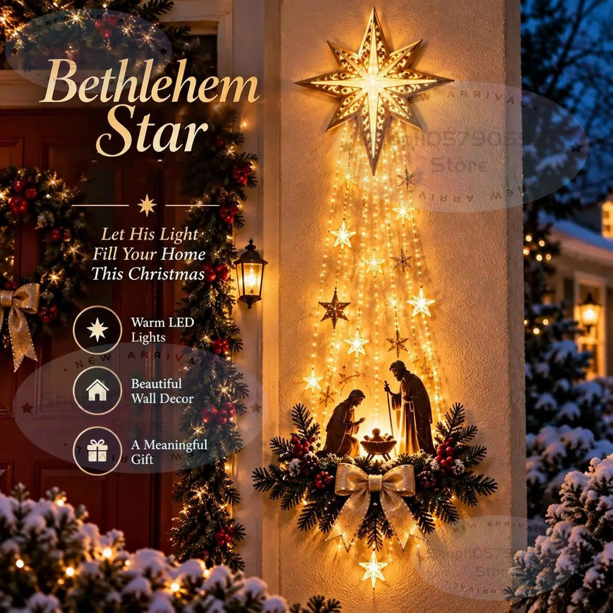 2026 Lighted Nativity Bethlehem Star Wall Decor with Warm LED Lights,Indoor & Outdoor Use, Holiday Wall Hanging,Christmas Decor