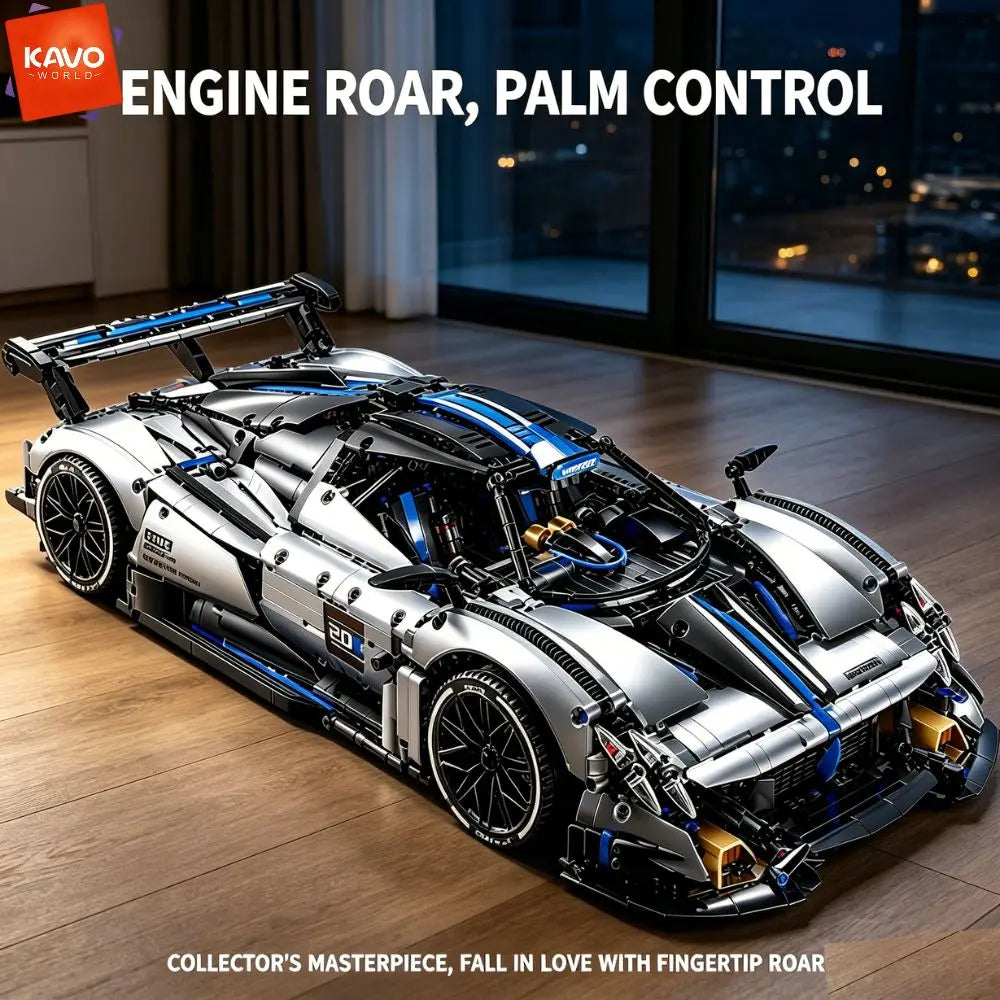 KAVOWORLD 3526pcs Silver Blue Super Sports Car Building Blocks Set 1:8 MOC DIY Assembly Race Car Model Brick STEM Construction Toy Home Decor Ornament Vehicle Display Mechanical Simulation Racing Brick Car Birthday Christmas