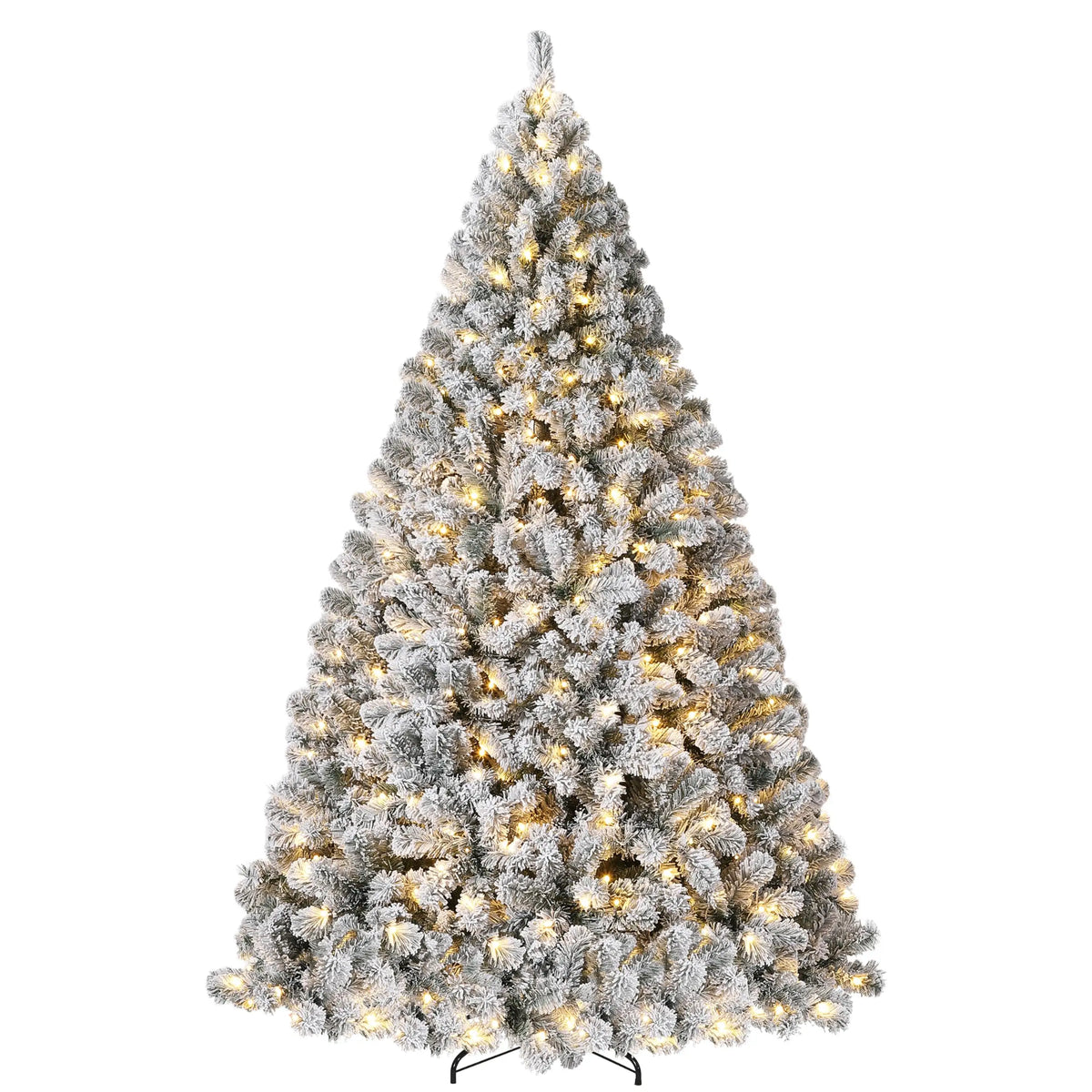 6FT/7.5FT Flocked Artificial Christmas Tree with Snowy Warm White LED Lights Hinged Divisions & Metal Stand  Soft Snow Fraser Fir Holiday Decor for Home & Office
