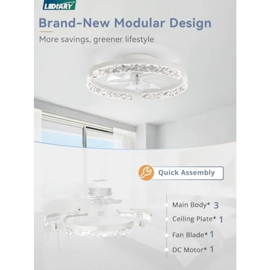 Low Profile Ceiling Fans with Lights and Remote, Fandelier Ceilg Fan Flush Mount, 3000K-6000K Dimmable LED Fan Light, Modern Ce