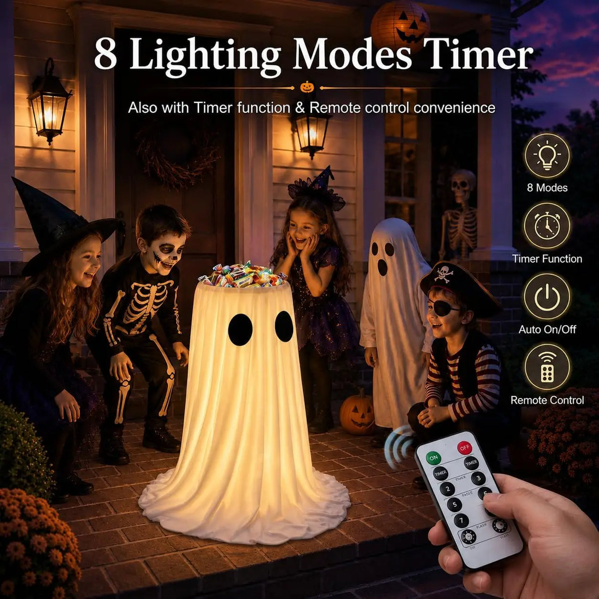 Large-Capacity Lighted Halloween Ghost Candy Bowl | Halloween Candy Bowl for Trick-or-Treat, Thick Draping Ghost Sheet