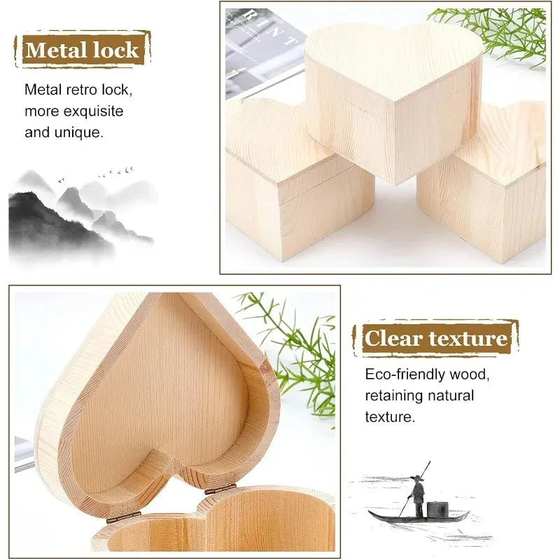 2/5PCS Wooden Storage Box Multipurpose Heart Shape Jewelry Box Wedding Gift Earrings Ring Necklace Storage Bins Home Storage