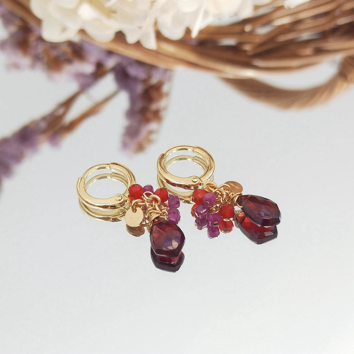 Lii Ji Natural Garnet Ruby And Carnelian American 14K Gold Filled Earrings Gemstone Handmade Jewelry For Christmas Gift