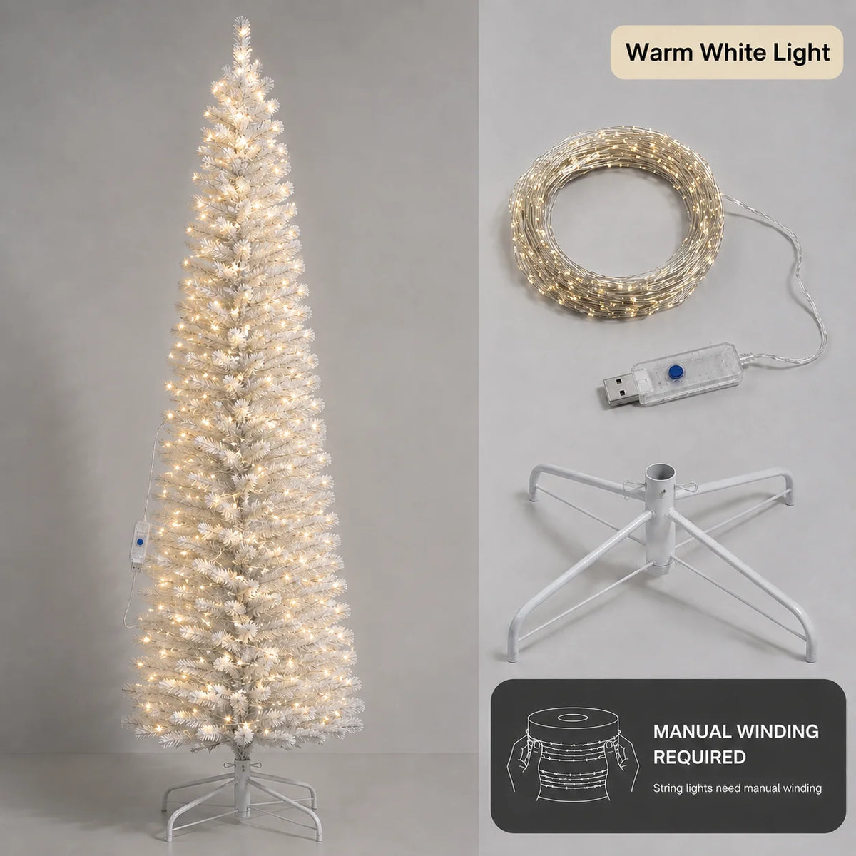 Artificial Christmas Tree PVC Pointed Head Pencil White Large Christmas Tree 1.2m To 2.1m Christmas Home Party Scene Decorations