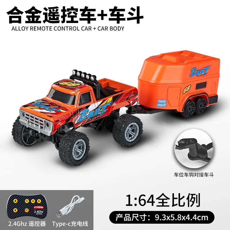 Mini 1:64 RC Car Monster Truck 2.4G Alloy Remote Control Off-Road Drift Racing with Led Light Adult Boys Toys Christmas Gifts
