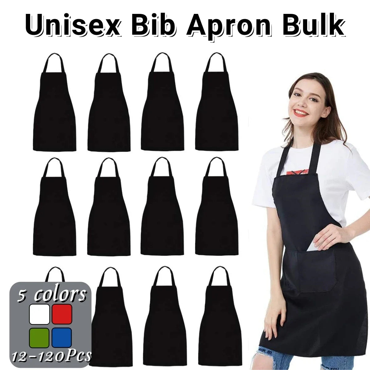 12-120Pcs Bib Aprons with 2 Pockets Unisex Chef Apron Kitchen Aprons Painting Sewing Christmas Cookie Party Server Aprons