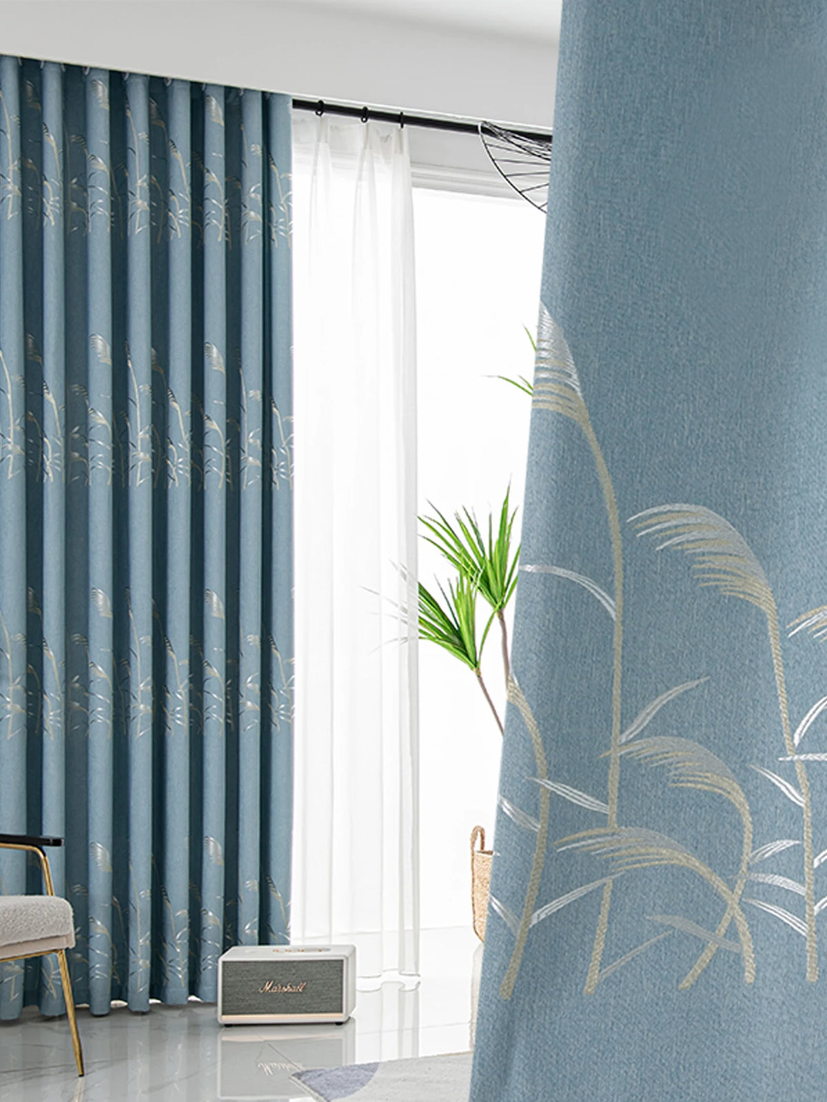 1pc Modern minimalist blue patterned blackout curtains, suitable for living rooms, bedrooms, Light Blocking, breathable