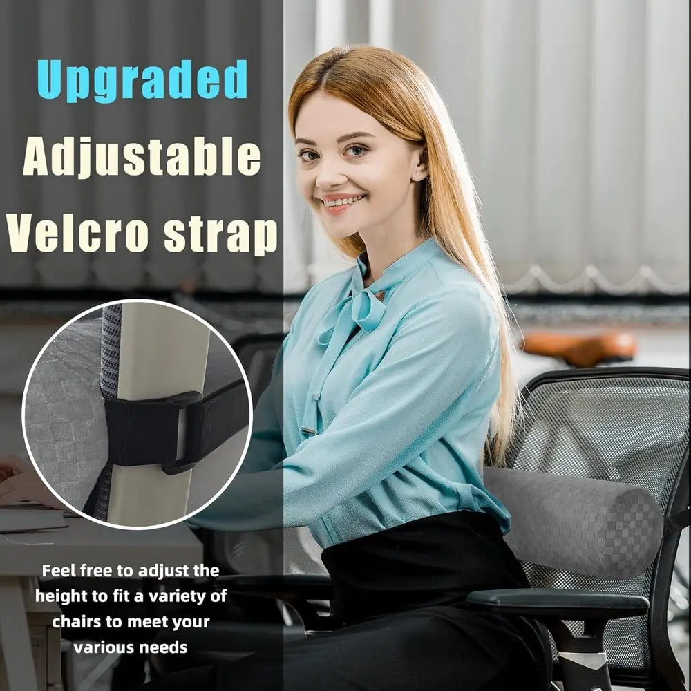 Enhanced Lumbar Roll Cushion with Removable Cover and Adjustable Strap for Office, Chair, Car Seat Support and Posture Improveme