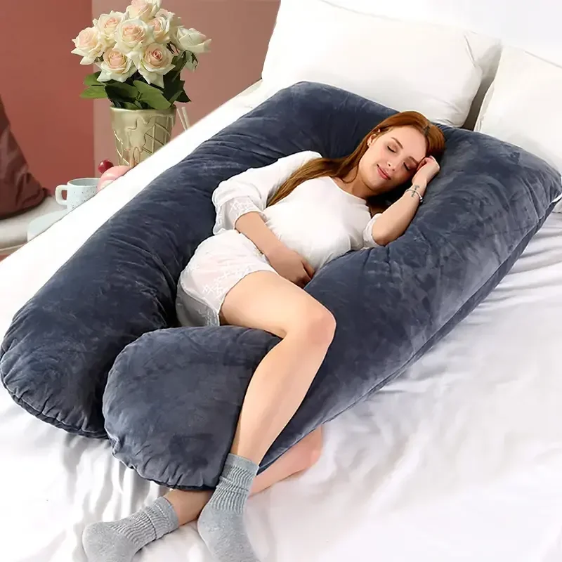Soft Fleece U‑Shaped Pregnancy Pillow, Multi‑Functional Maternity Body Pillow with Lumbar & Abdominal Support for Pregnant Women Side Sleeping