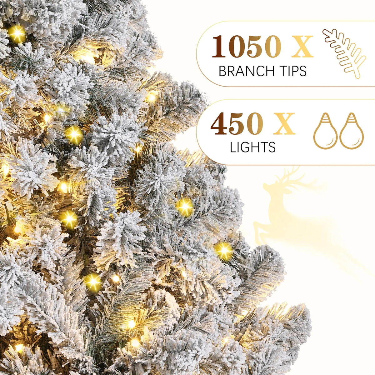 6FT/7.5FT Flocked Artificial Christmas Tree with Snowy Warm White LED Lights Hinged Divisions & Metal Stand  Soft Snow Fraser Fir Holiday Decor for Home & Office