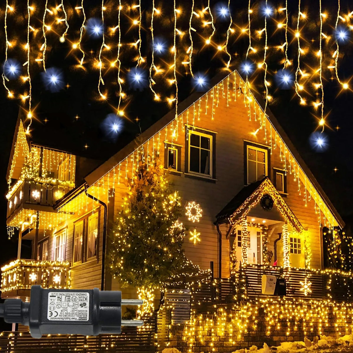 Christmas Decorations 2026 Star Garland 4M(W)*0.4/0.5/0.6M(H) With Twinkling Strobes (Warm White+Cool White)8 Modes Festoon Led
