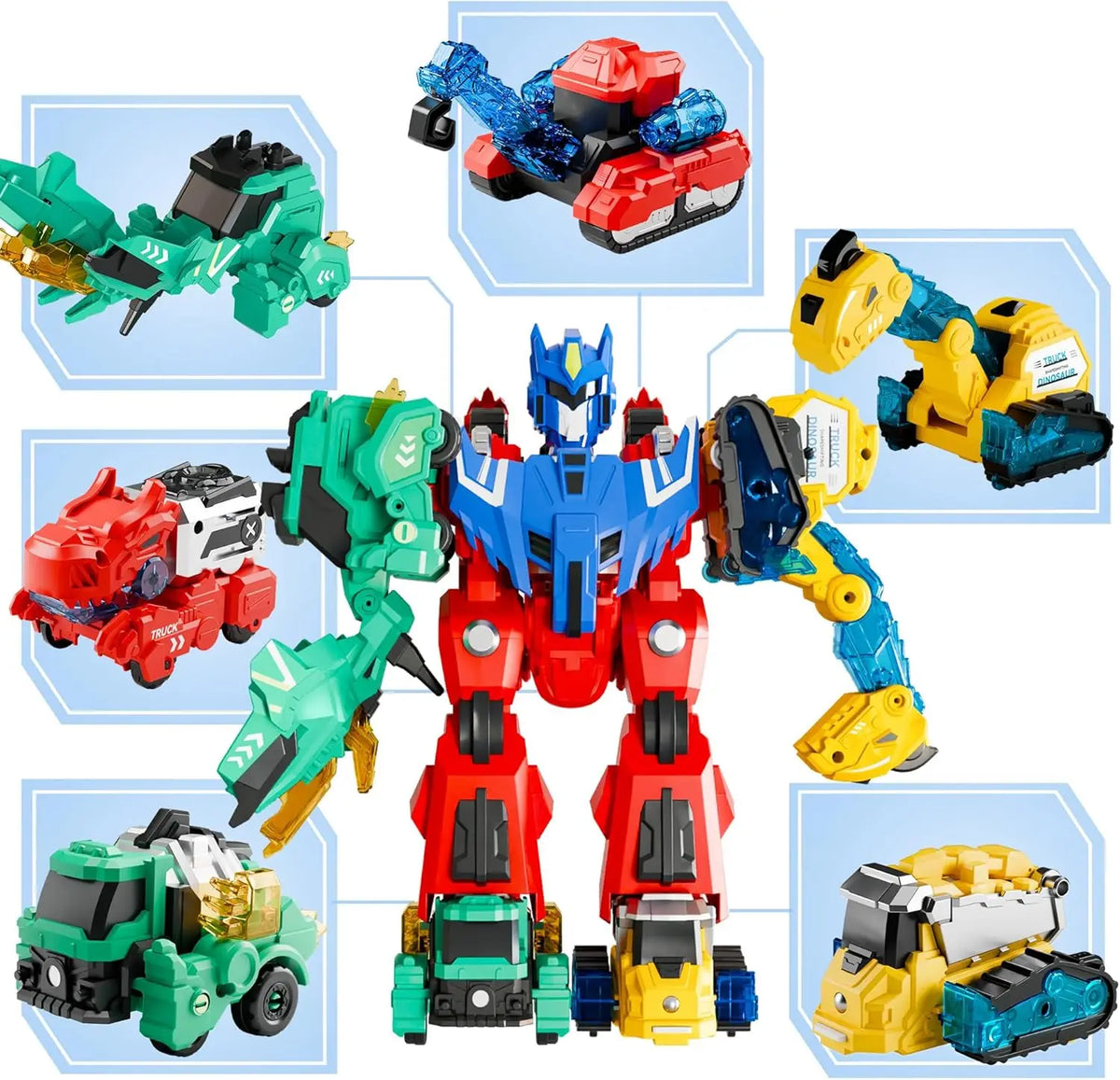 Hotfree Magnetic Dinosaur Transforming Robot Toys - 6-in-1 Dino Construction Truck Magnetic Blocks Building Block Sets, Pretend Play Dinosaur Figurine Toy Figure Playsets for Boys & Girls, STEM Educational Christmas Birthday