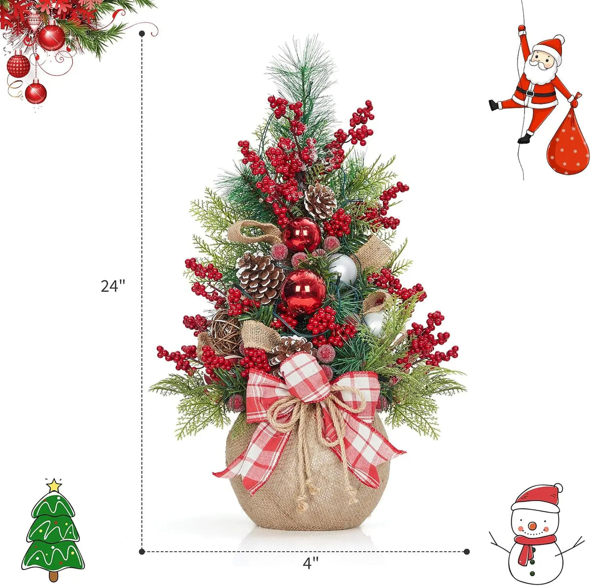 Garvee 24Inch LED Christmas Tree Nightlight LED Light Pine Needle Tree Mini Xmas Tree Christmas Decoration DIY Desktop Ornament New Year Gift