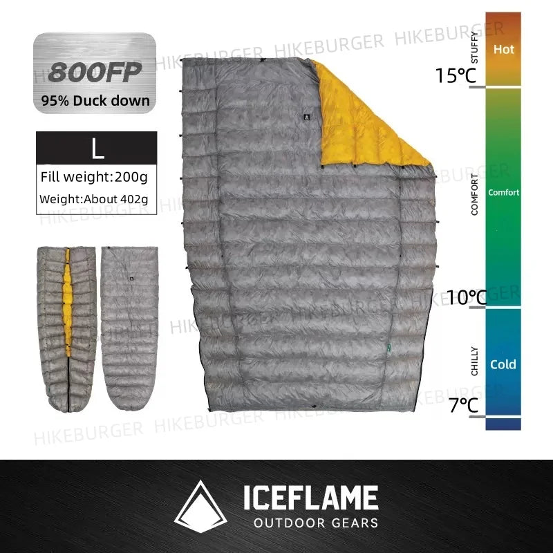 Ice Flame NXT 3 Season Summer Quilt Outdoor Camping Equipment Sleeping Bag Ultralight Gray Duck Down Thermal Hiking Backpacking