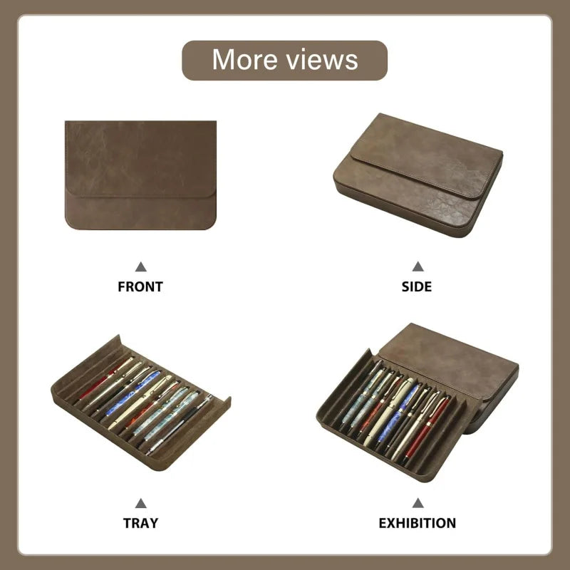 PU Leather 12 Fountain Pen Case Organizer, Handmade, Magnetic Closure with Drawer, Christmas Gift for Man/Woman/Office,12 slots