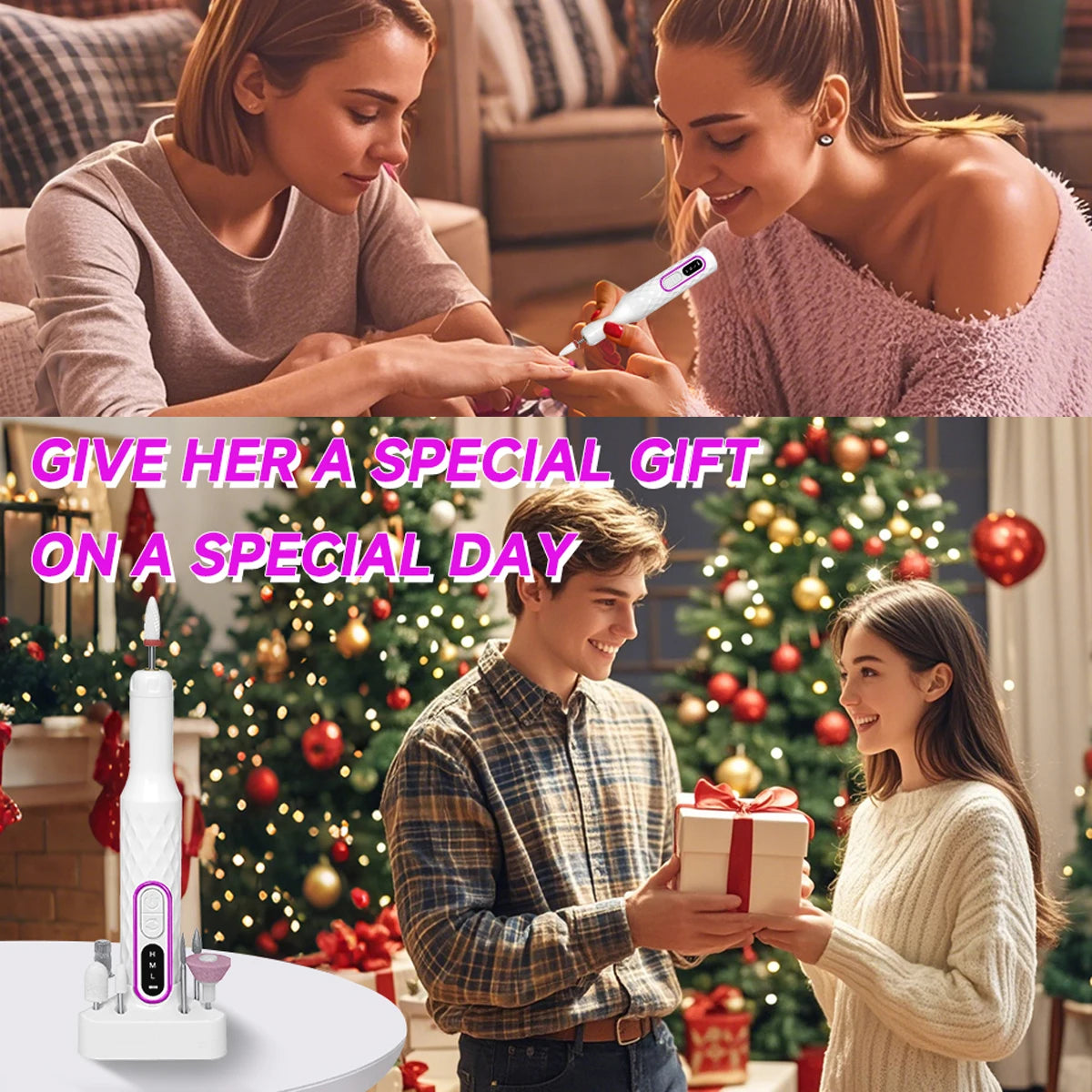 Cloud Prime Nail Drill, Adjustable 20000 RPM Portable Cordless Professional Electric Nail Polish Machine With Nail Clippers, Bits Kit, Manicure Pedicure Polishing Shape Tools For Manicure Salon Christmas And New Year Gifts