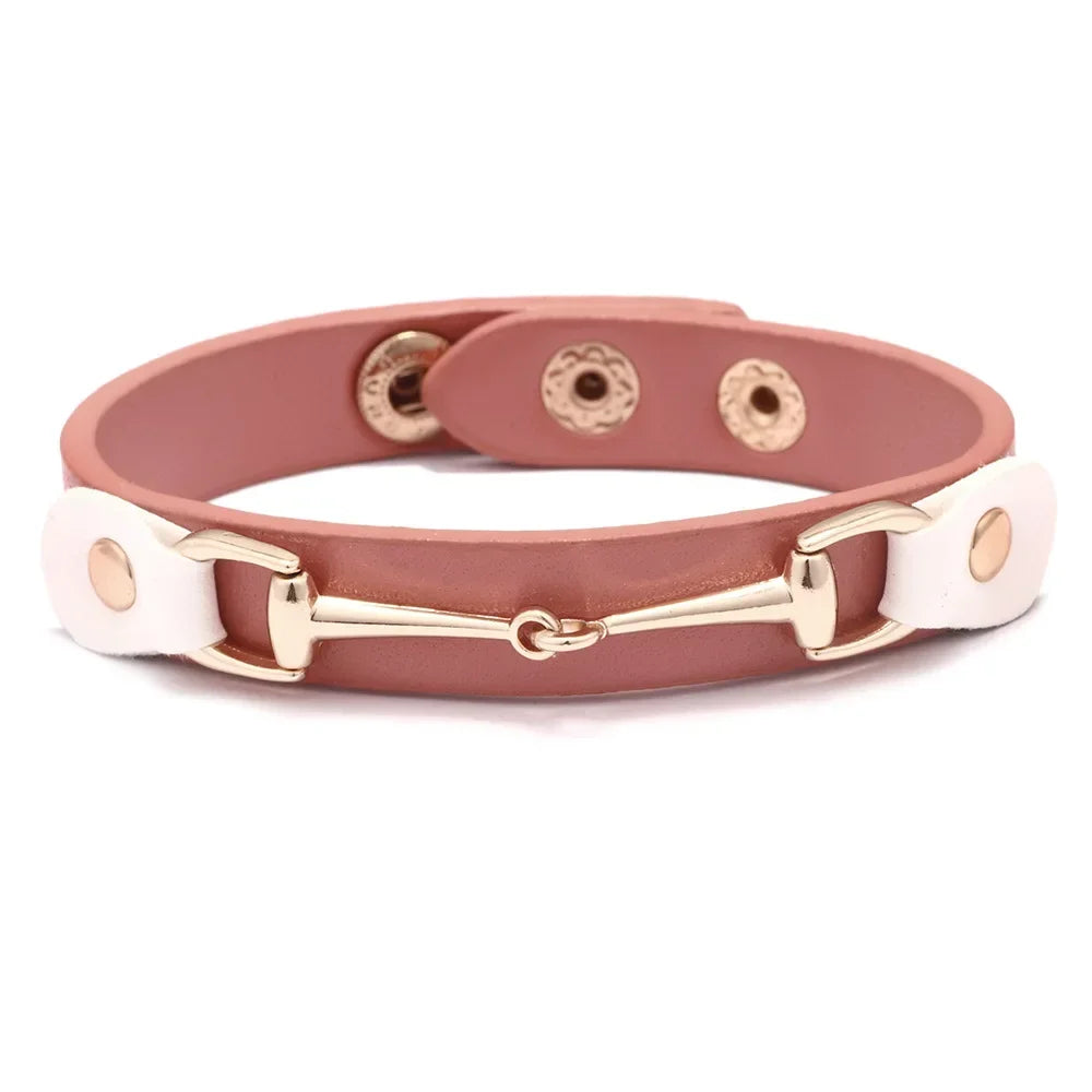 Kirykle High Quality PU leather Bracelet for women Candy Color Double Layer Punk Style Charms Leather Bangle Christmas Gift