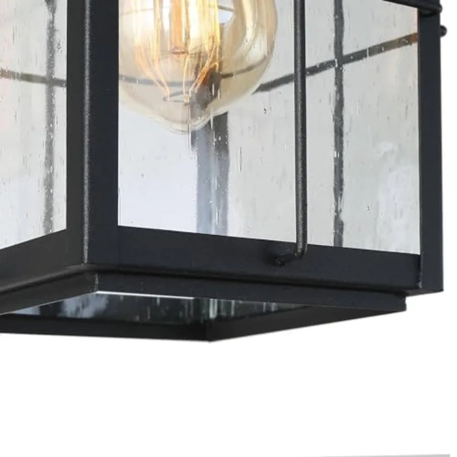 Outdoor Pendant Light Fixture Farmhouse Exterior Hanging Lights with Adjustable Chain Black Ceiling Outdoor Light with Seeded G