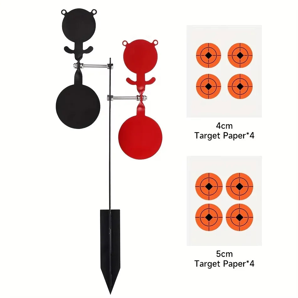 Iron Ground Insertion Double-Sided Rotating Target with Dual 360 Degree Rotating Heads, Used for Slingshot, Air Gun Practice Shooting, Outdoor Entertainment