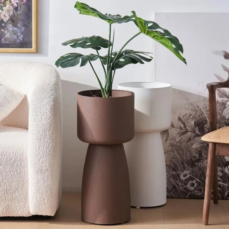 Creative high footed flower pot, living room floor standing Nordic green plant, lotus lamp planting pot